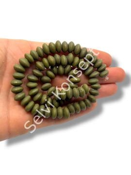 El Yapımı Mat Disk Rondela Dizi Cam Boncuk Haki Yeşili 9~10x5 mm