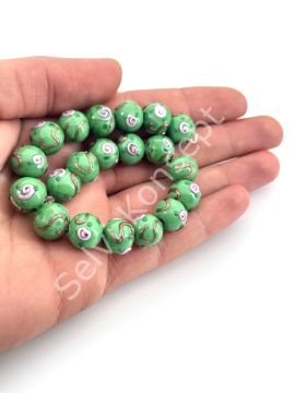 Murano Çiçek Kabartmalı Dizi Cam Boncuk 12 mm Mint Yeşili
