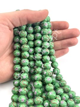 Murano Çiçek Kabartmalı Dizi Cam Boncuk 12 mm Mint Yeşili