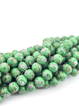 Murano Çiçek Kabartmalı Dizi Cam Boncuk 12 mm Mint Yeşili