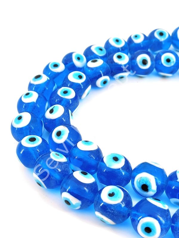 Yuvarlak Dizi Cam Nazar Boncuğu Mavi 20 mm