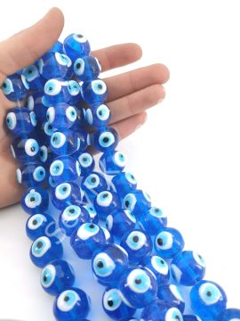 Yuvarlak Dizi Cam Nazar Boncuğu Mavi 20 mm