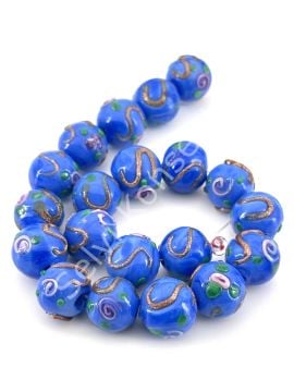 Murano Çiçek Kabartmalı Dizi Cam Boncuk 12 mm Saks Mavi