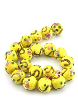 Murano Çiçek Kabartmalı Dizi Cam Boncuk 12 mm Sarı