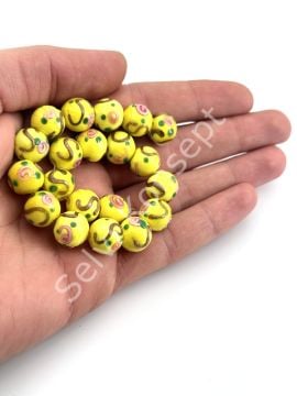 Murano Çiçek Kabartmalı Dizi Cam Boncuk 12 mm Sarı