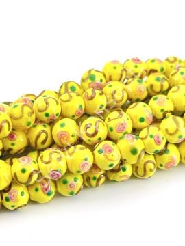 Murano Çiçek Kabartmalı Dizi Cam Boncuk 12 mm Sarı