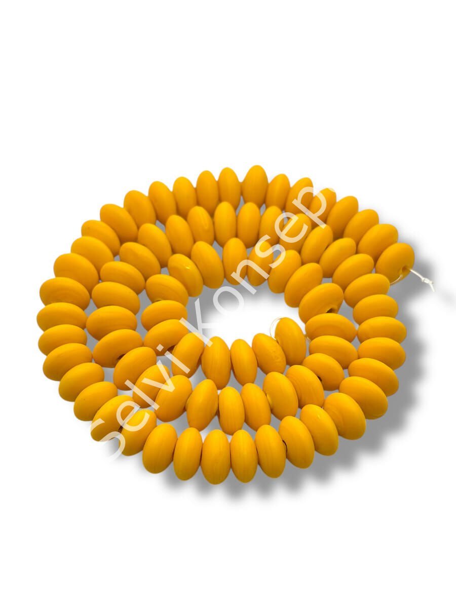 El Yapımı Mat Disk Rondela Dizi Cam Boncuk Hardal 9~10x5 mm