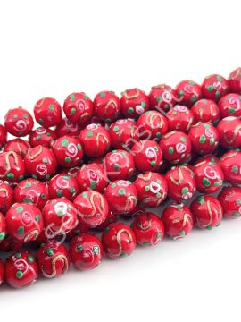Murano Çiçek Kabartmalı Dizi Cam Boncuk 12 mm Kırmızı