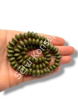 El Yapımı Parlak Disk Rondela Dizi Cam Boncuk Haki Yeşili 9~10x5 mm