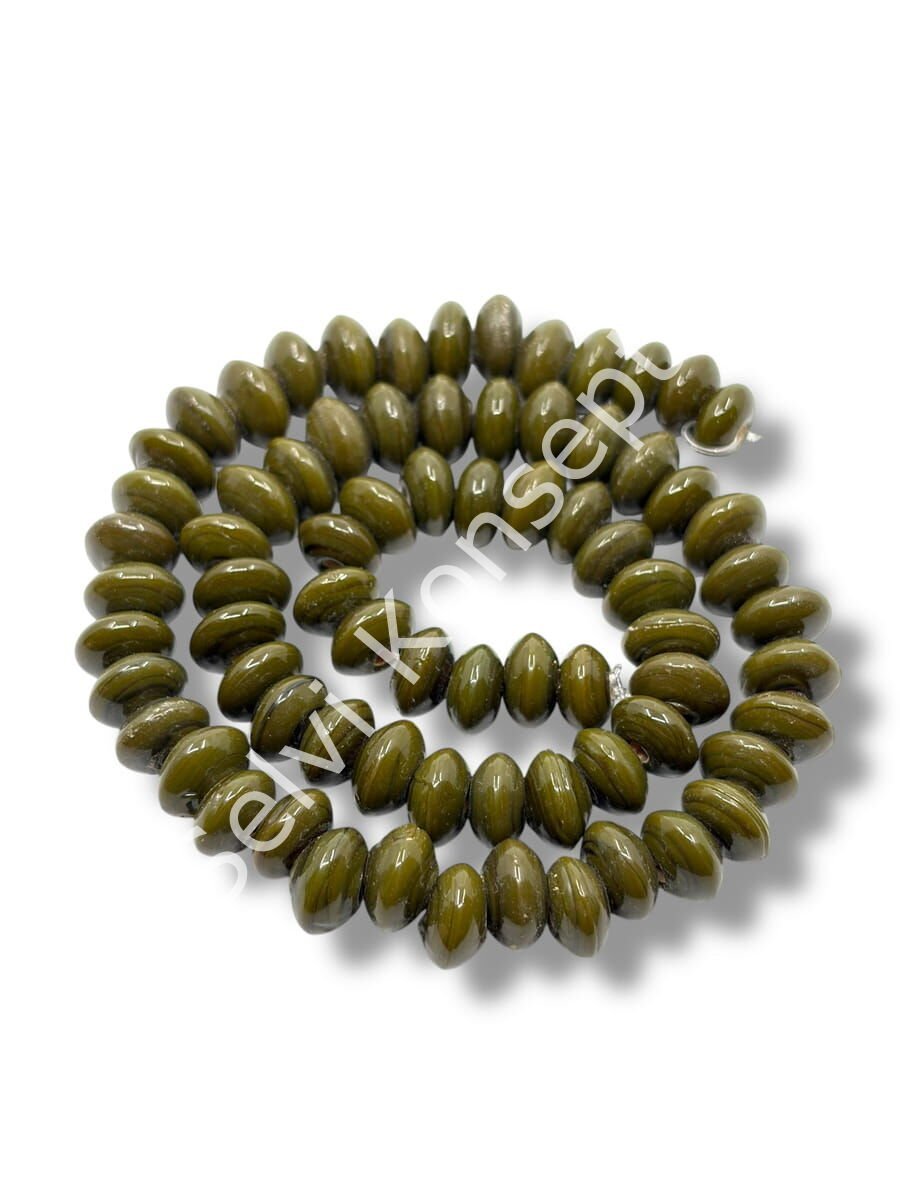 El Yapımı Parlak Disk Rondela Dizi Cam Boncuk Haki Yeşili 9~10x5 mm