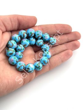 Murano Çiçek Kabartmalı Dizi Cam Boncuk 12 mm Mavi
