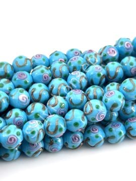 Murano Çiçek Kabartmalı Dizi Cam Boncuk 12 mm Mavi