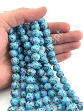Murano Çiçek Kabartmalı Dizi Cam Boncuk 12 mm Mavi