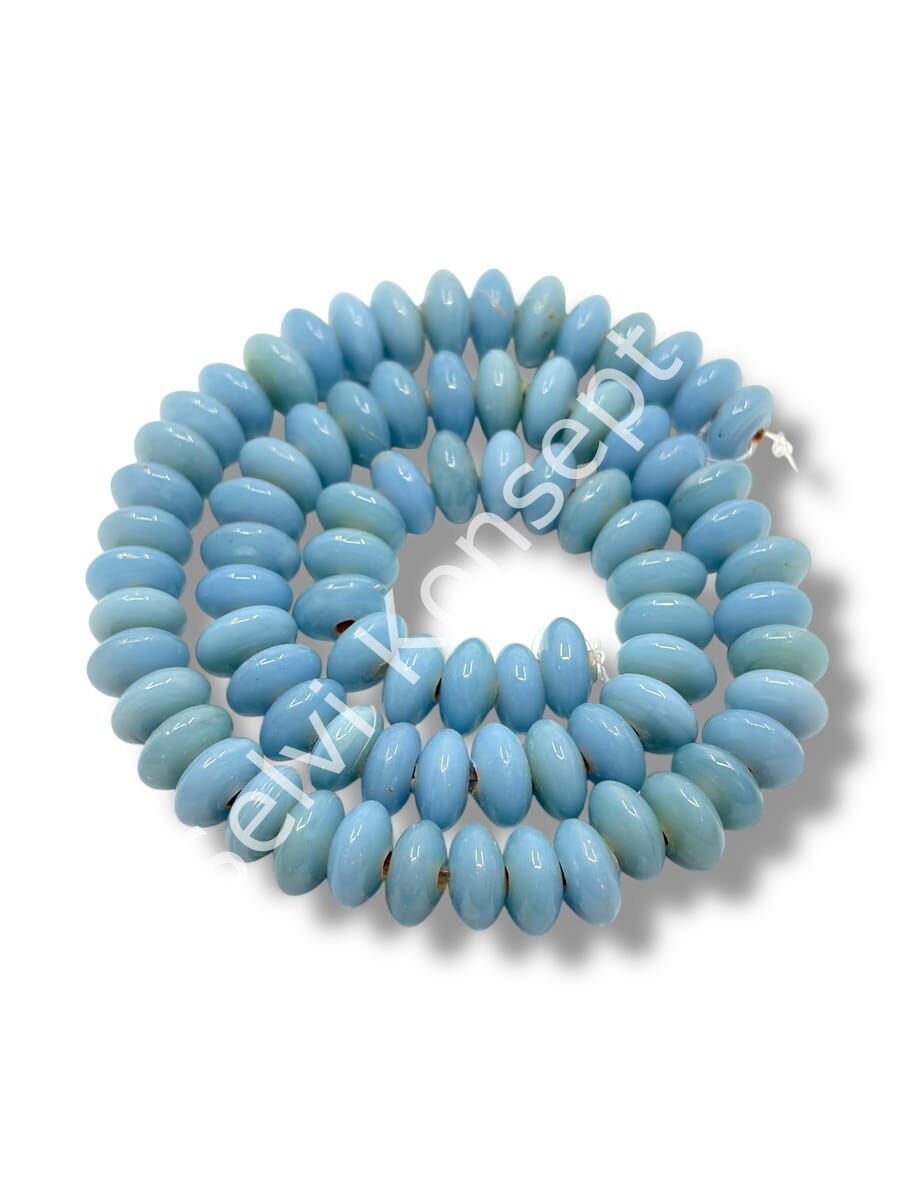 El Yapımı Parlak Disk Rondela Dizi Cam Boncuk Alacalı Bebek Mavisi 9~10x5 mm