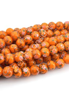 Murano Çiçek Kabartmalı Dizi Cam Boncuk 12 mm Turuncu