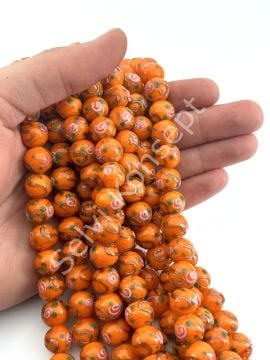 Murano Çiçek Kabartmalı Dizi Cam Boncuk 12 mm Turuncu