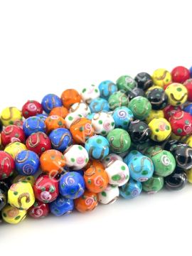 Murano Çiçek Kabartmalı Dizi Cam Boncuk 12 mm Karışık Renkli