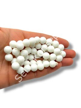 El Yapımı Mat Yuvarlak Dizi Cam Boncuk Beyaz 10 mm