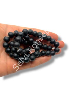 El Yapımı Mat Yuvarlak Dizi Cam Boncuk Siyah 10 mm