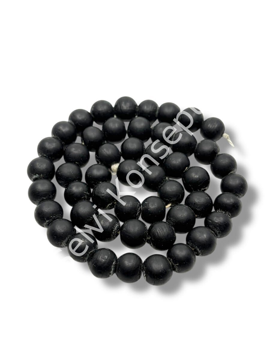 El Yapımı Mat Yuvarlak Dizi Cam Boncuk Siyah 10 mm