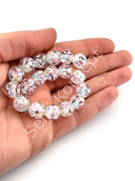 Murano İçten Çiçekli Dizi Cam Boncuk 12 mm Şeffaf