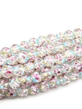 Murano İçten Çiçekli Dizi Cam Boncuk 12 mm Şeffaf