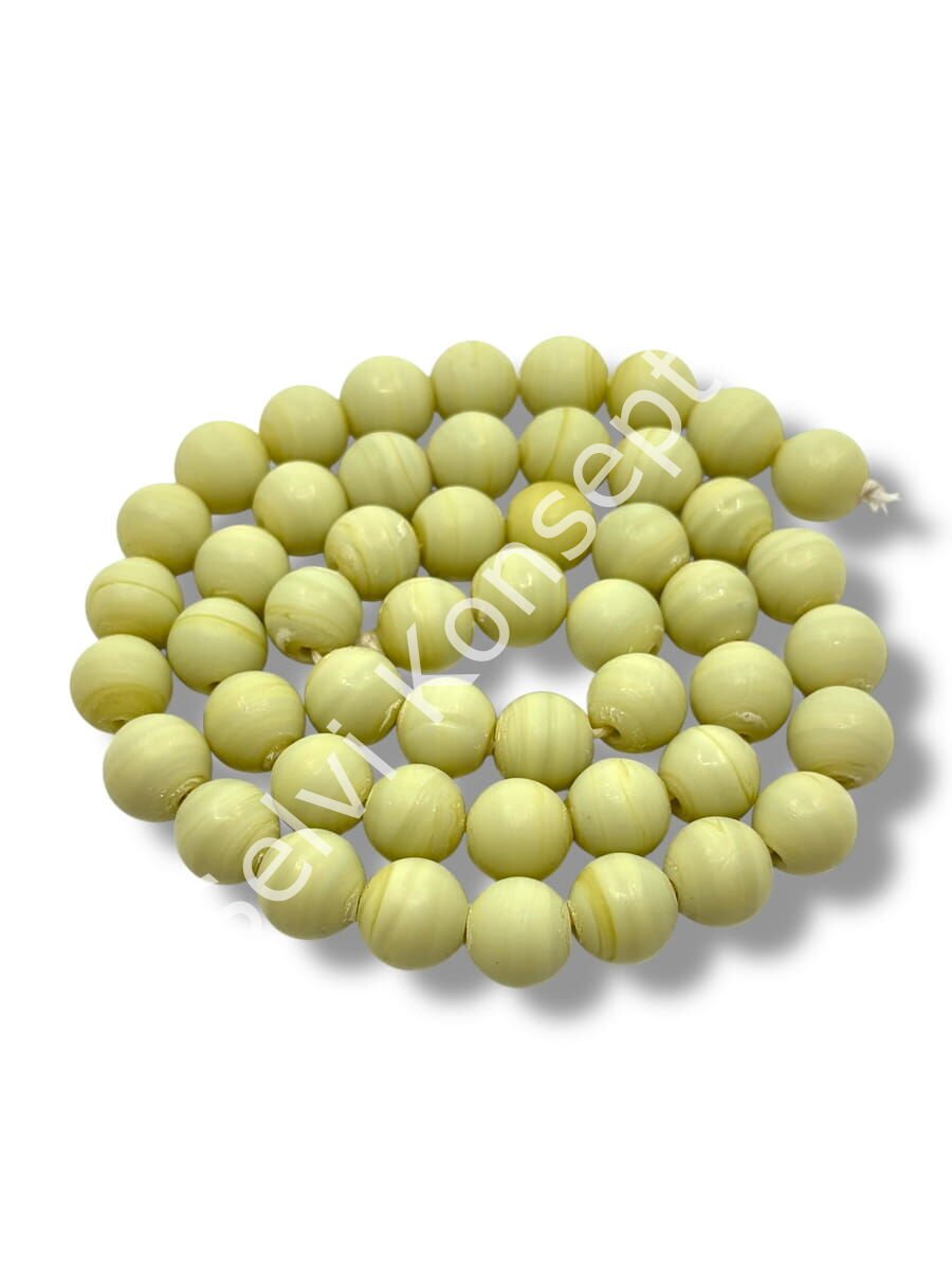 El Yapımı Mat Yuvarlak Dizi Cam Boncuk Krem 10 mm