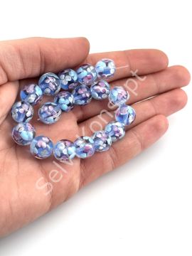 Murano İçten Çiçekli Dizi Cam Boncuk 12 mm Lila