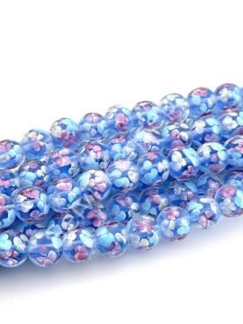 Murano İçten Çiçekli Dizi Cam Boncuk 12 mm Lila