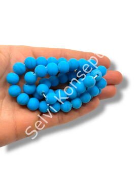 El Yapımı Mat Yuvarlak Dizi Cam Boncuk Mavi 10 mm