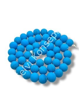 El Yapımı Mat Yuvarlak Dizi Cam Boncuk Mavi 10 mm