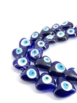 Kalp Dizi Cam Nazar Boncuğu Lacivert 30 mm