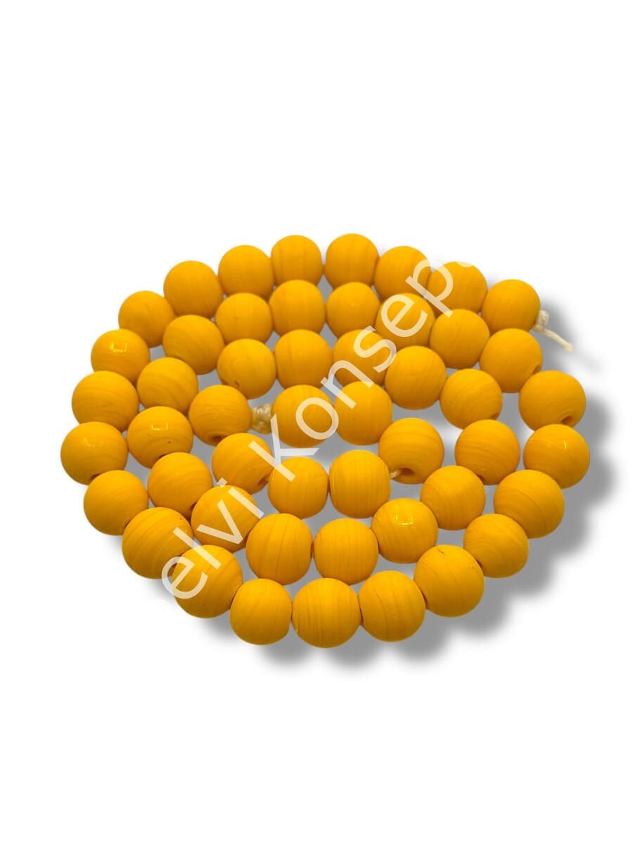 El Yapımı Mat Yuvarlak Dizi Cam Boncuk Hardal 10 mm