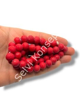 El Yapımı Mat Yuvarlak Dizi Cam Boncuk Kırmızı 10 mm