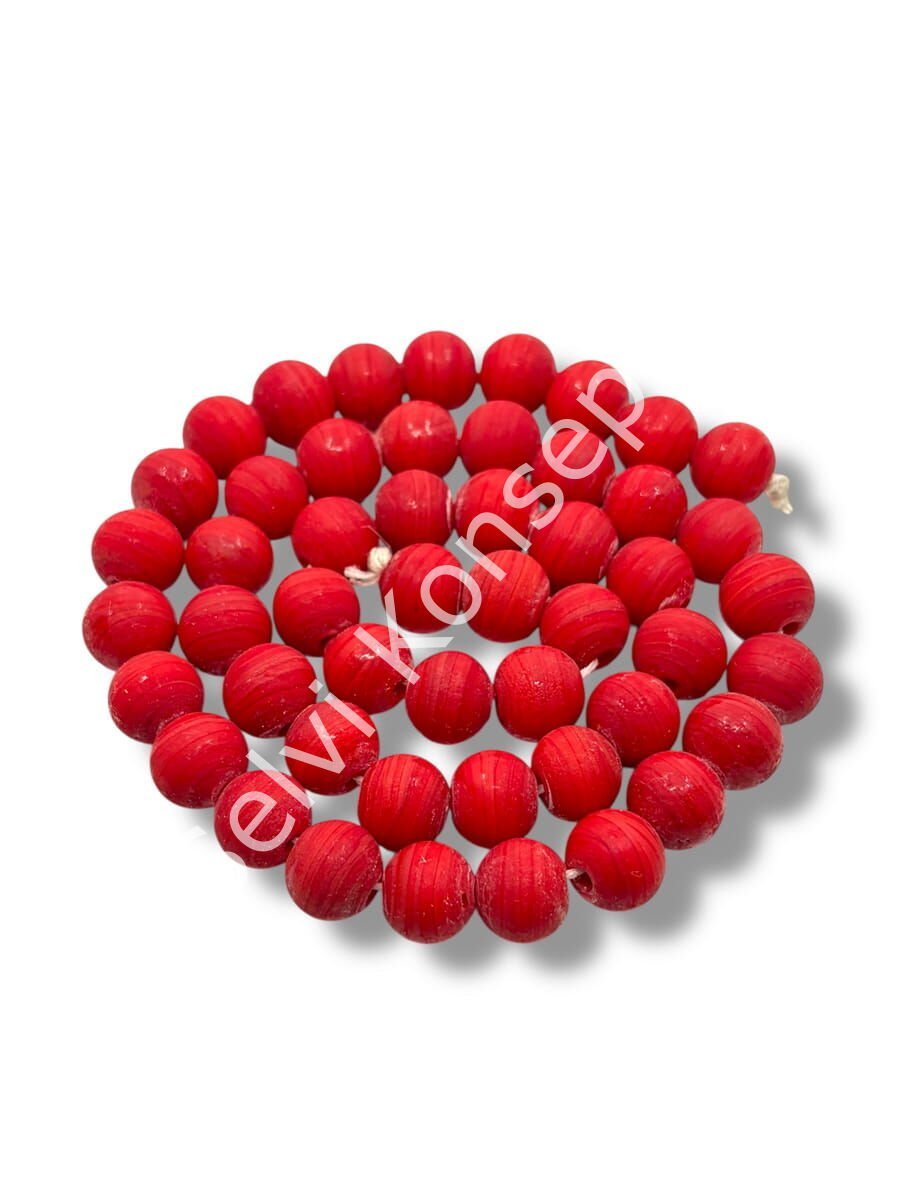 El Yapımı Mat Yuvarlak Dizi Cam Boncuk Kırmızı 10 mm