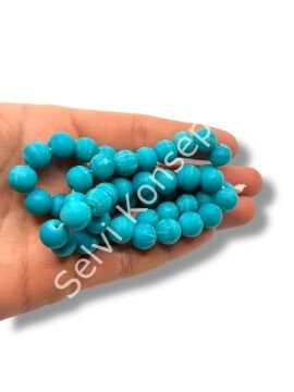 El Yapımı Mat Yuvarlak Dizi Cam Boncuk Turkuaz 10 mm
