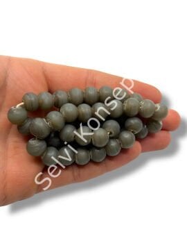 El Yapımı Mat Yuvarlak Dizi Cam Boncuk Duman Gri 10 mm