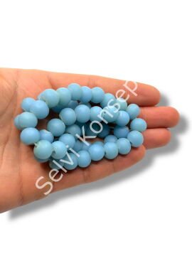 El Yapımı Mat Yuvarlak Dizi Cam Boncuk Alacalı Bebek Mavisi 10 mm
