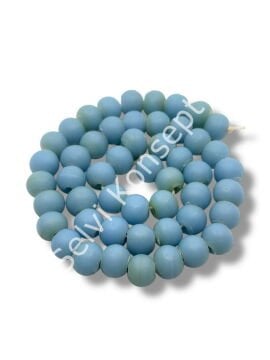 El Yapımı Mat Yuvarlak Dizi Cam Boncuk Alacalı Bebek Mavisi 10 mm