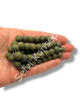 El Yapımı Mat Yuvarlak Dizi Cam Boncuk Haki Yeşili 10 mm
