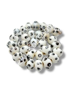 Şarlama Sanatı Benekli Tombul Rondela Beyaz Dizi Cam Boncuk