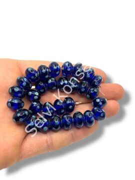 Şarlama Sanatı Benekli Tombul Rondela Şeffaf Lacivert Dizi Cam Boncuk