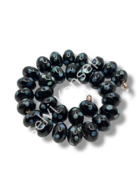 Şarlama Sanatı Benekli Tombul Rondela Siyah Dizi Cam Boncuk