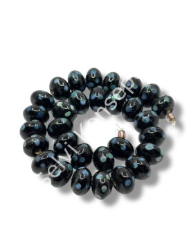 Şarlama Sanatı Benekli Tombul Rondela Siyah Dizi Cam Boncuk