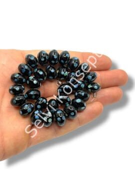 Şarlama Sanatı Benekli Tombul Rondela Siyah Dizi Cam Boncuk