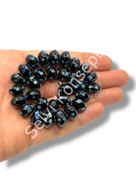 Şarlama Sanatı Benekli Tombul Rondela Siyah Dizi Cam Boncuk