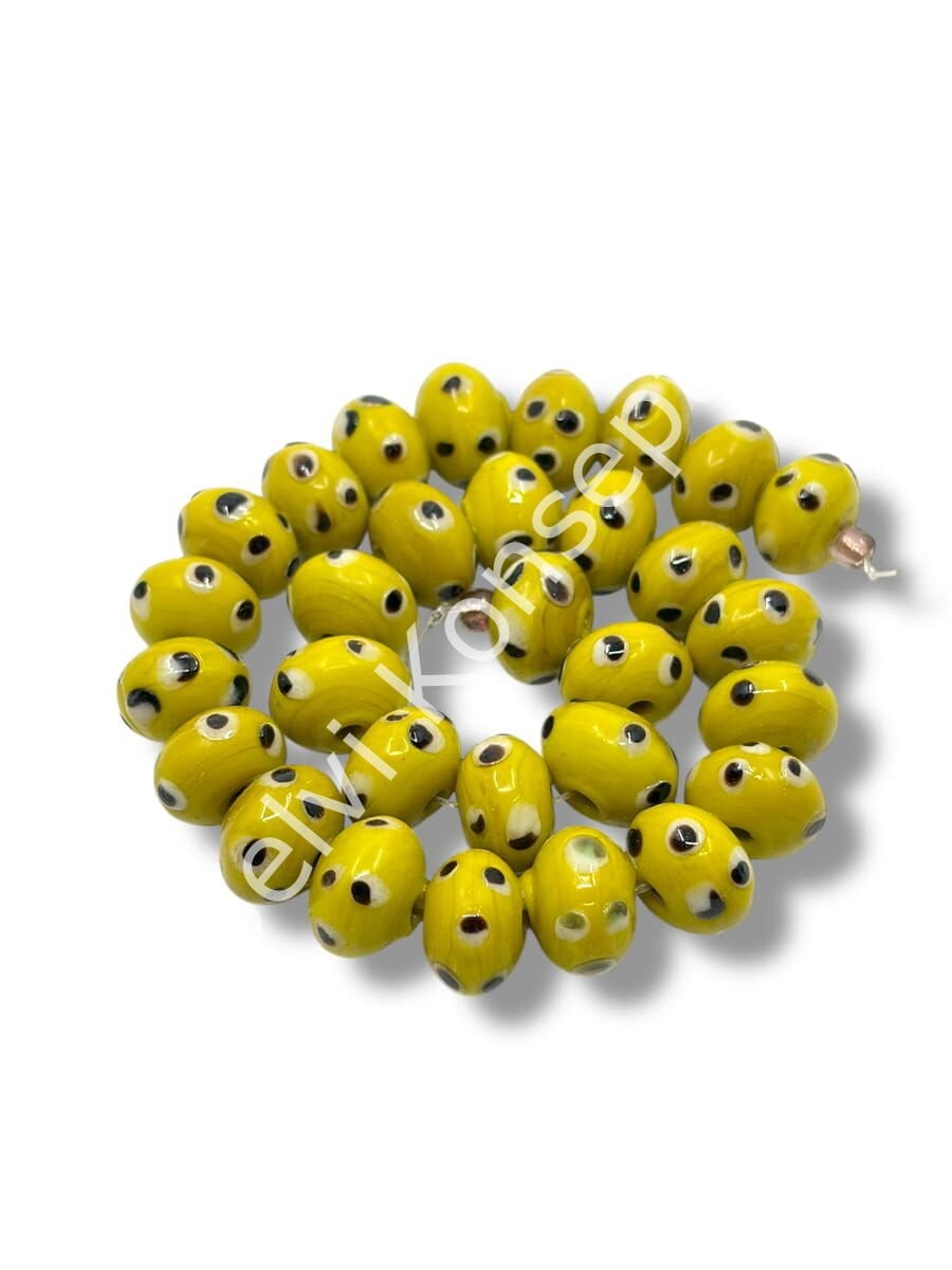 Şarlama Sanatı Benekli Tombul Rondela Sarı Dizi Cam Boncuk