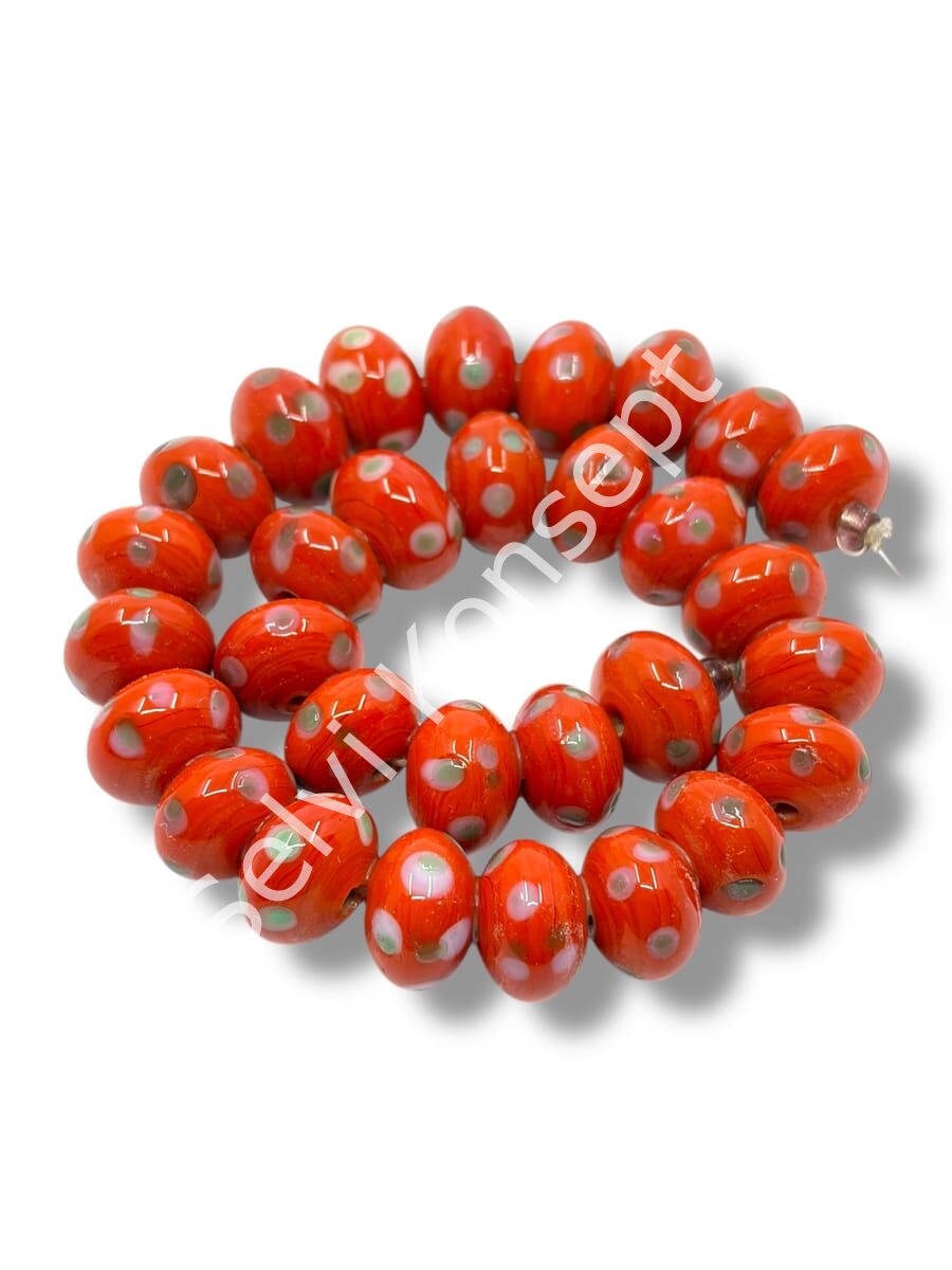 Şarlama Sanatı Benekli Tombul Rondela Turuncu Dizi Cam Boncuk