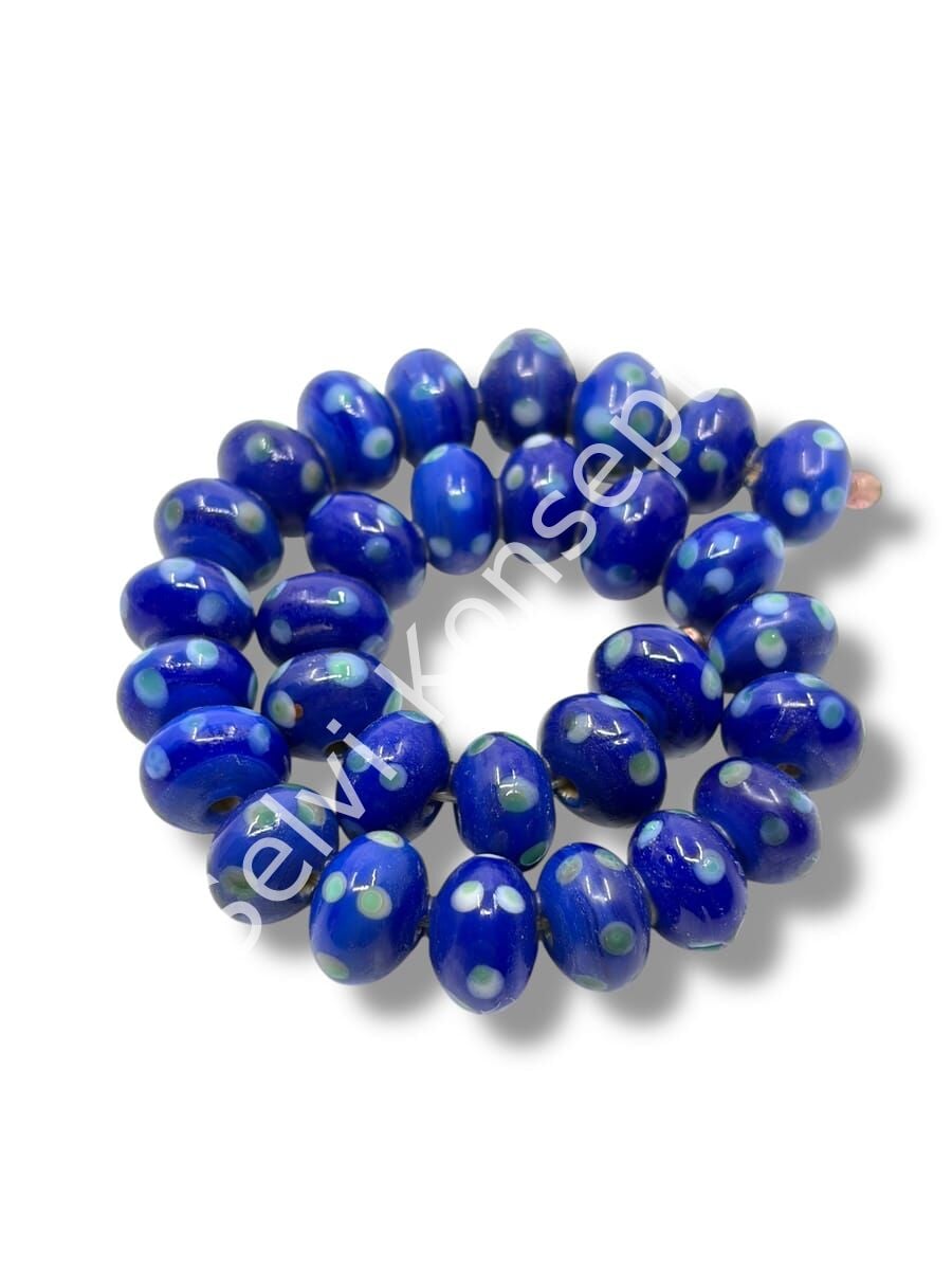 Şarlama Sanatı Benekli Tombul Rondela Lacivert Dizi Cam Boncuk