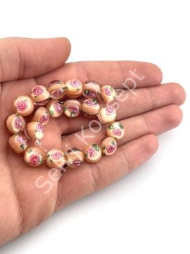 Murano İçten Gül Motifli Dizi Cam Boncuk 10 mm Yavruağzı